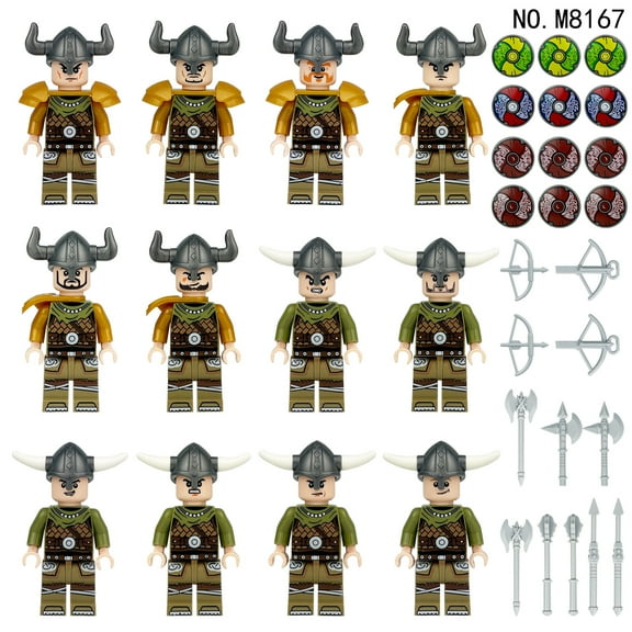 Fddxhl Viking Minifigures Building Blocks 1.8 Inch, Medieval Action Figures Viking Building Blocks Set of 12 A, Building Block Toys for Kids Gift Ideal
