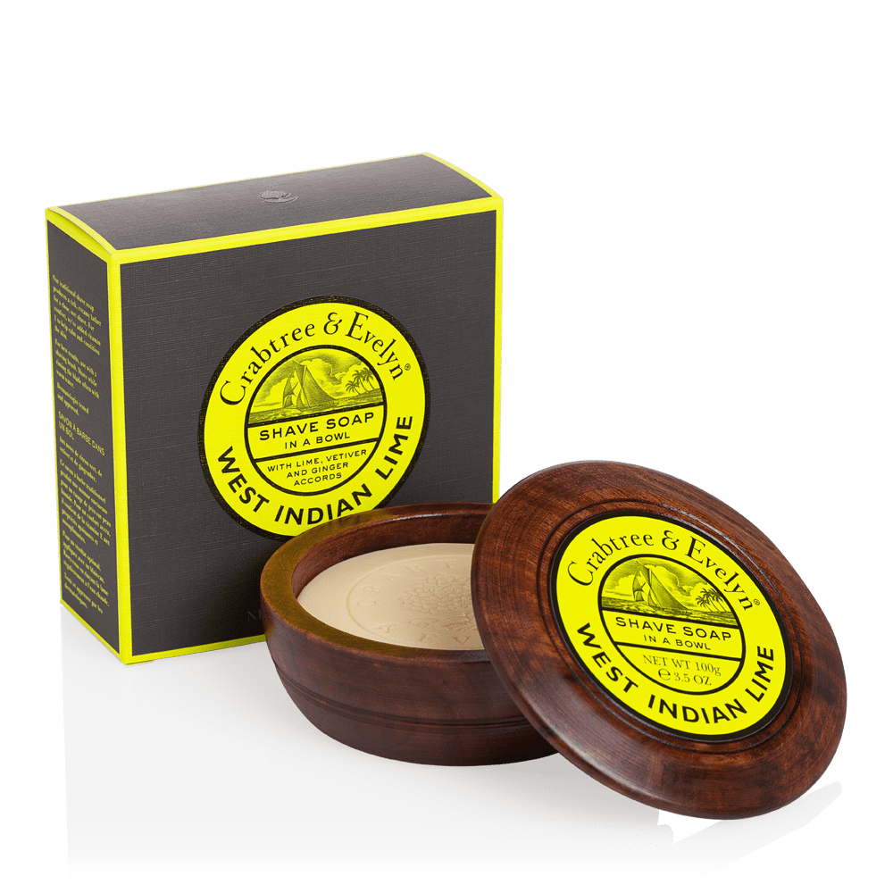 Crabtree & Evelyn Shave Soap in a Wooden Bowl West Indian Lime 3.5 oz. Bar