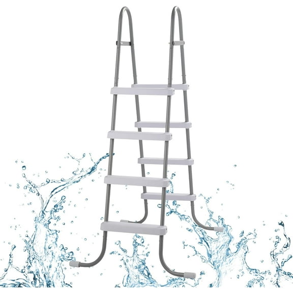 HLL Metal Frame Above Ground Swimming Pool Entry, 4 Step Exit Ladder for 52" High Wall Pools, 300 Pound Capacity
