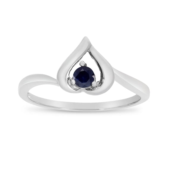 10k White Gold Round Sapphire Heart Ring