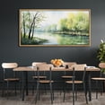 thumbnail image 3 of IDEA4WALL Extra Large Framed Canvas Print Wall Art Spring Awakening Gentle River Landscape Pastoral Scene with Blossoming Trees Antique Retro Fine Art Watercolor Decorative for Rooms Decor - 60"x30", 3 of 5