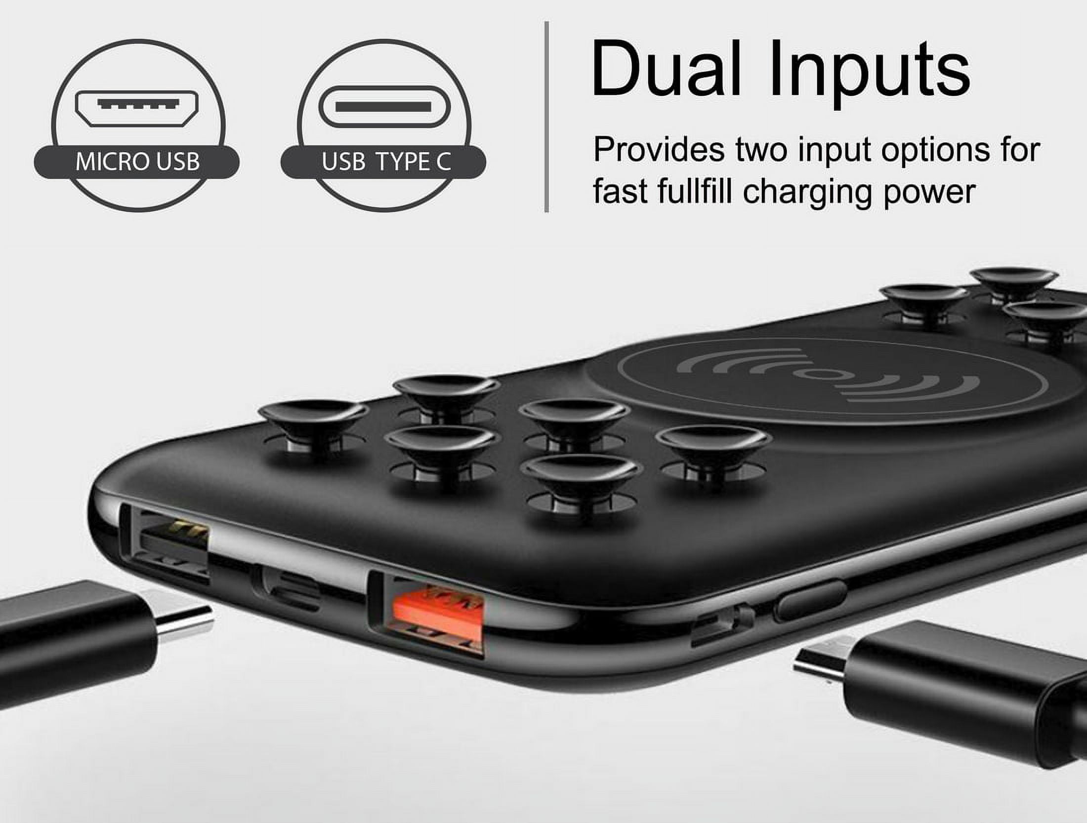 Wireless Charger [SUCTION CUP GRIPS] Portable Power Bank [12000mAh Battery] USB 2.0/Type-C/QC Fast Charge 3.0 with 18W PD Universal for Cell Phone, iPhone 11 Pro Max, XR, Xs, Galaxy Note 9, S10, etc