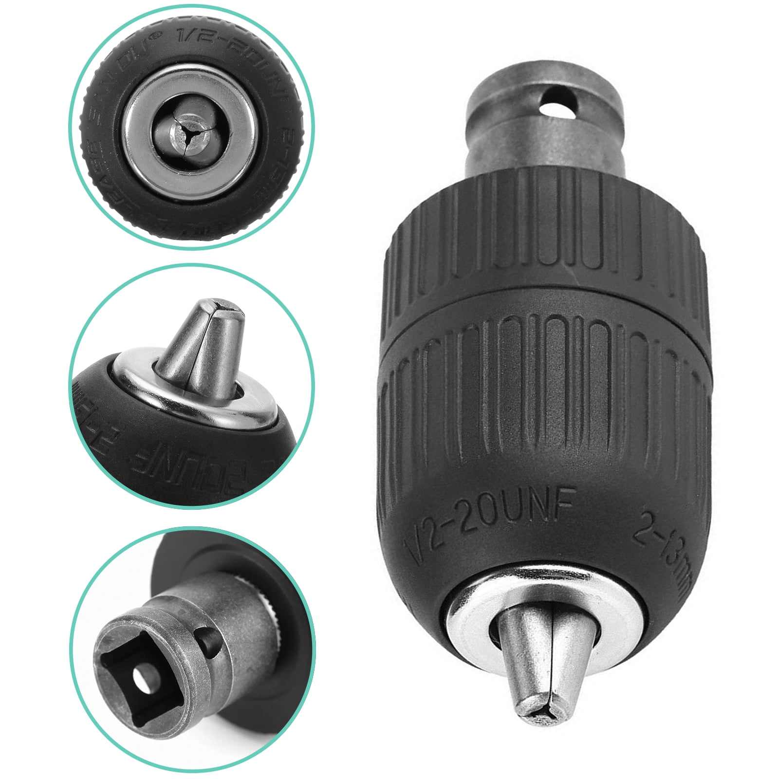 2-13mm Keyless Drill Bit Chuck Adapter With 1/2 Hex Shank For Impact Drive Part 