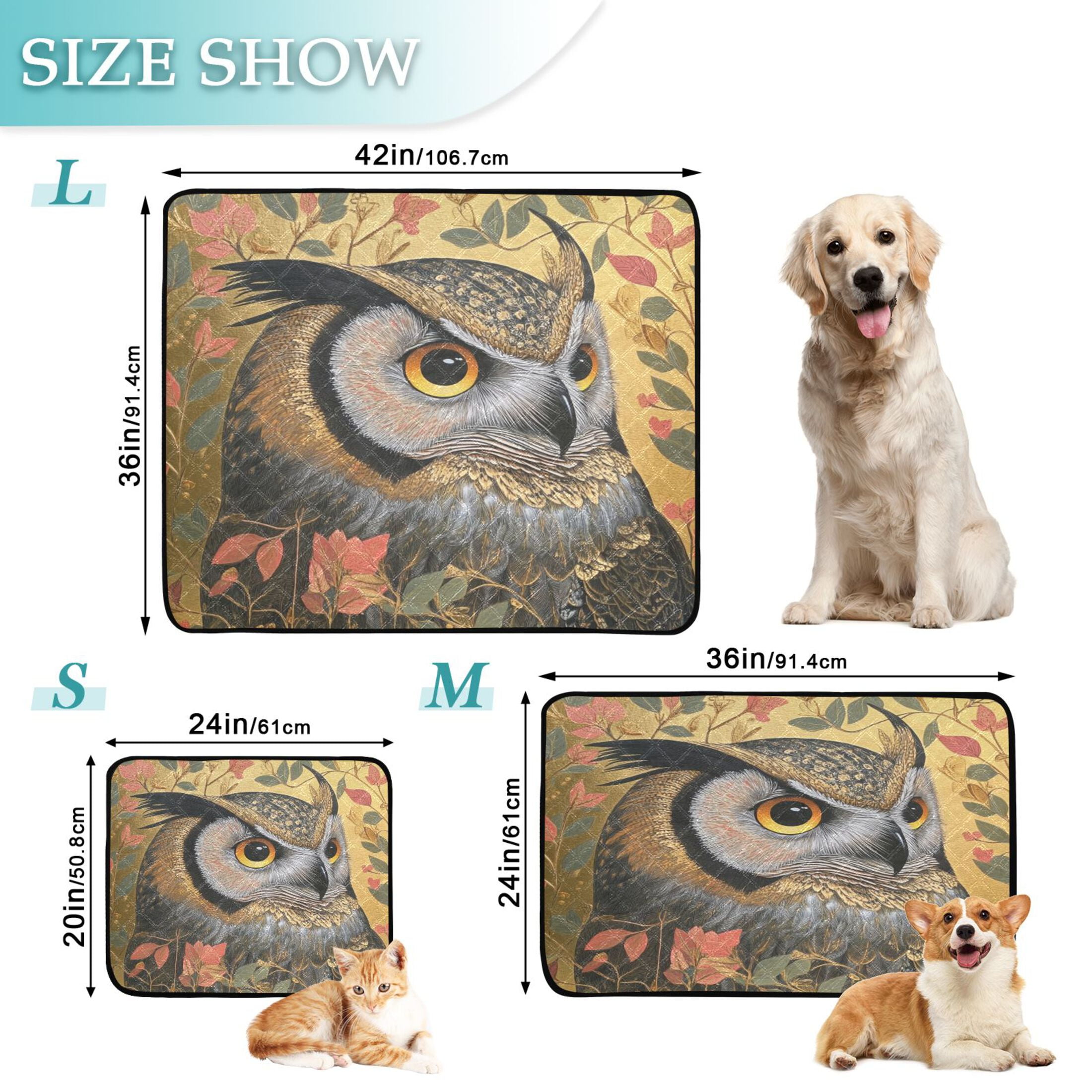 Qxltty Owl Leaves Yellow Pattern Cat litter Pads Pet Set of 3 Diaper Mats Center Anti-leakage Layer Absorbent Soft and Comfortable