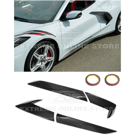 Replacement For 2020-Present Chevrolet Corvette C8 | GM Factory Style CARBON FIBER Side Fender Vent Door Garnish Pair DG-278-BKCF