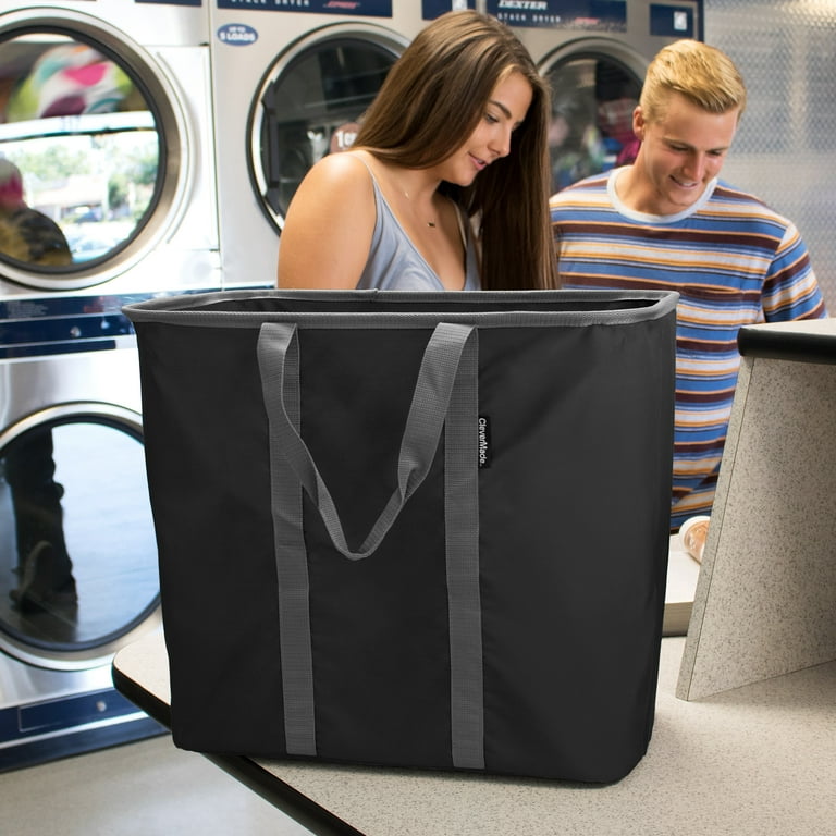 CleverMade Collapsible Laundry Baskets, Charcoal 2PK - 60L (16 Gal)  Foldable Laundry Basket with Sturdy Pop-Up Wire Frame and Carry Handles 