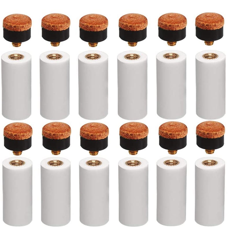 12 Sets 12MM Billiard Pool Cue Tips Brass Screw Replacement Tips with Pool Cue Ferrule for