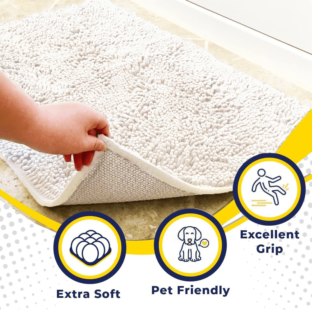  Muddy Mat AS-SEEN-ON-TV Highly Absorbent Microfiber Door Mat  and Pet Rug, Non Slip Thick Washable Area and Bath Mat Soft Chenille for  Kitchen Bathroom Bedroom Indoor and Outdoor - Grey Medium