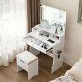 thumbnail image 5 of VECELO Vanity Desk with 5 Drawers & LED Lighted Mirror & Power Outlet, Stylish Bedroom Makeup Table Set with Storage Stool, 3 LED Light Modes, White, 5 of 8