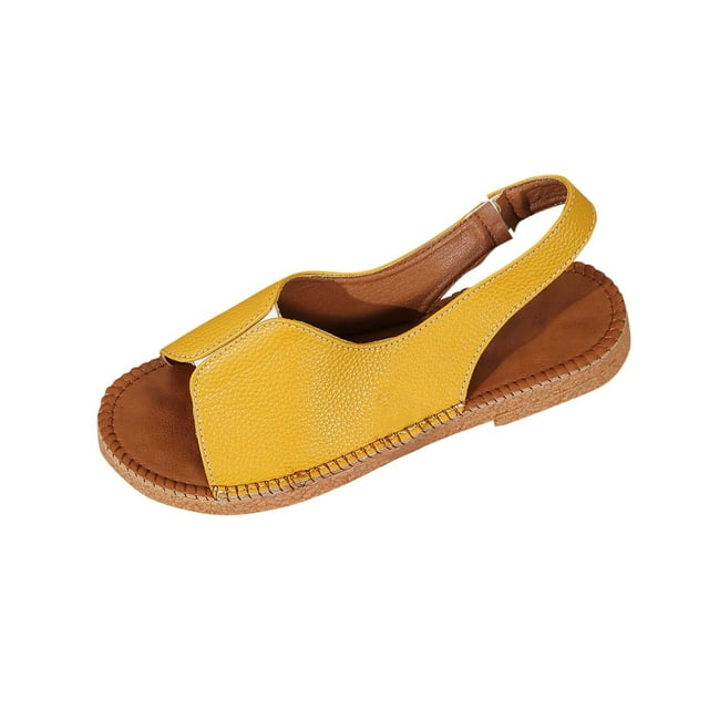 Women's Casual Breathable Spring And Summer New Versatile Soft-soled Sandals Yellow Size 6.5