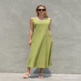 thumbnail image 3 of Tenue de Plage pour Femmes Robe Débardeur en Coton et Lin avec Poches Maxi Couleur Unie Bohemia Robe d'Été, 3 of 9