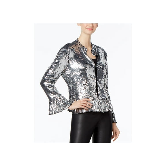 INC International Concepts Petite Sequined Jacket Silver PS