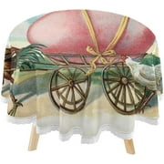 SKYSONIC Eacter Cock Easter Eggs Round Tablecloth 60inch Indoor Wrinkle Free, Vintage Easter Circular Lace Table Cover Washable for Kitchen Party BBQ Dining Decor