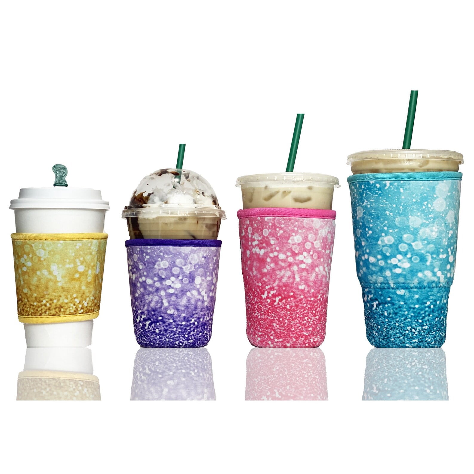 Flower Sleeves 4-Pack Reusable Neoprene Iced Coffee Sleeves, Sparkly Flower  Design, Fits 30-32 Oz Cups For Starbucks & More 4 Pack Coffee Sleeves