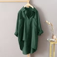 thumbnail image 2 of Pompotops Women's Linen Shirt Roll-Up Sleeve Tops Button Irregular Tunic Pockets Blouse Clearance, 2 of 4