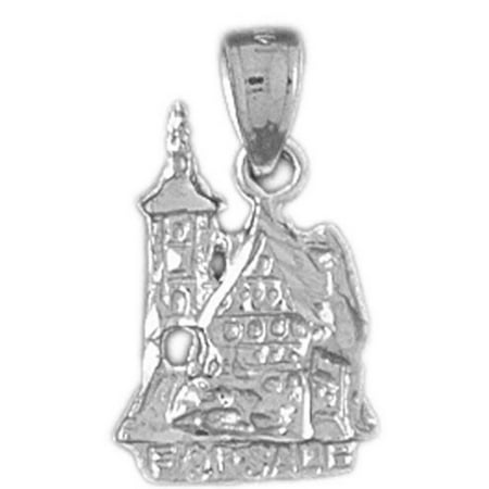 14K White Gold Sold House Pendant - 20 mm