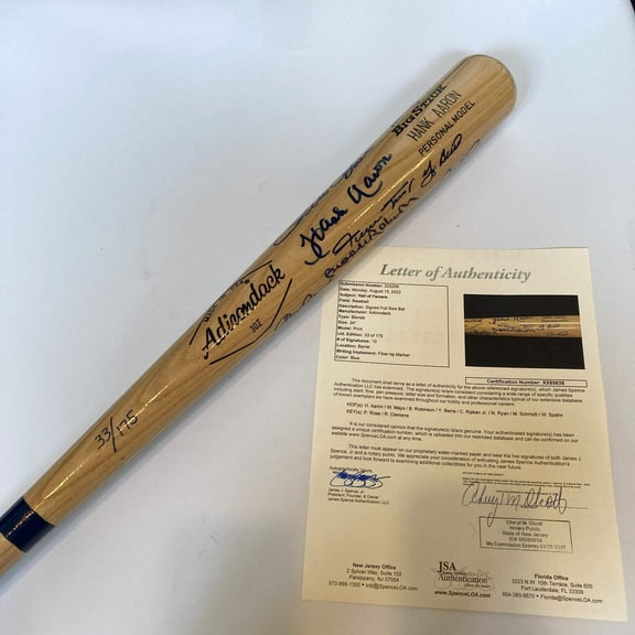 Mint All Century Team Signed Bat 10 Sigs With Willie Mays Hank Aaron JSA COA
