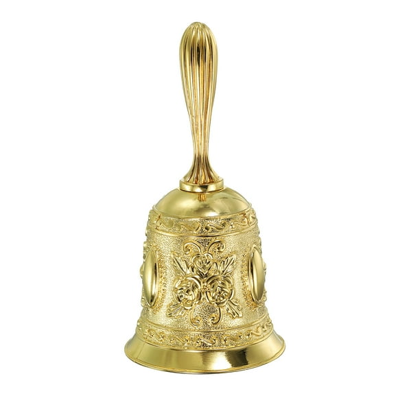 Unique Bargains Hand Bell, 1pcs Dinner Bell Call Bell Vintage Carved Metal for Dinner Service Church Christmas, Gold