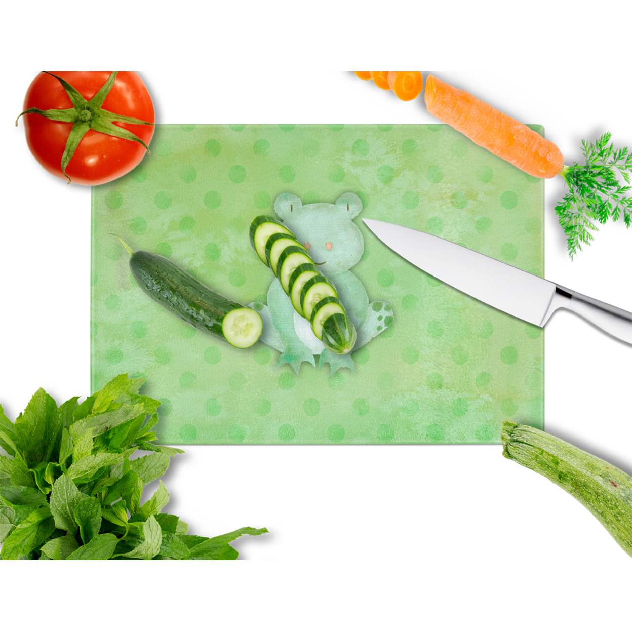 Caroline's Treasures Polkadot Frog Watercolor Glass Cutting Board Large