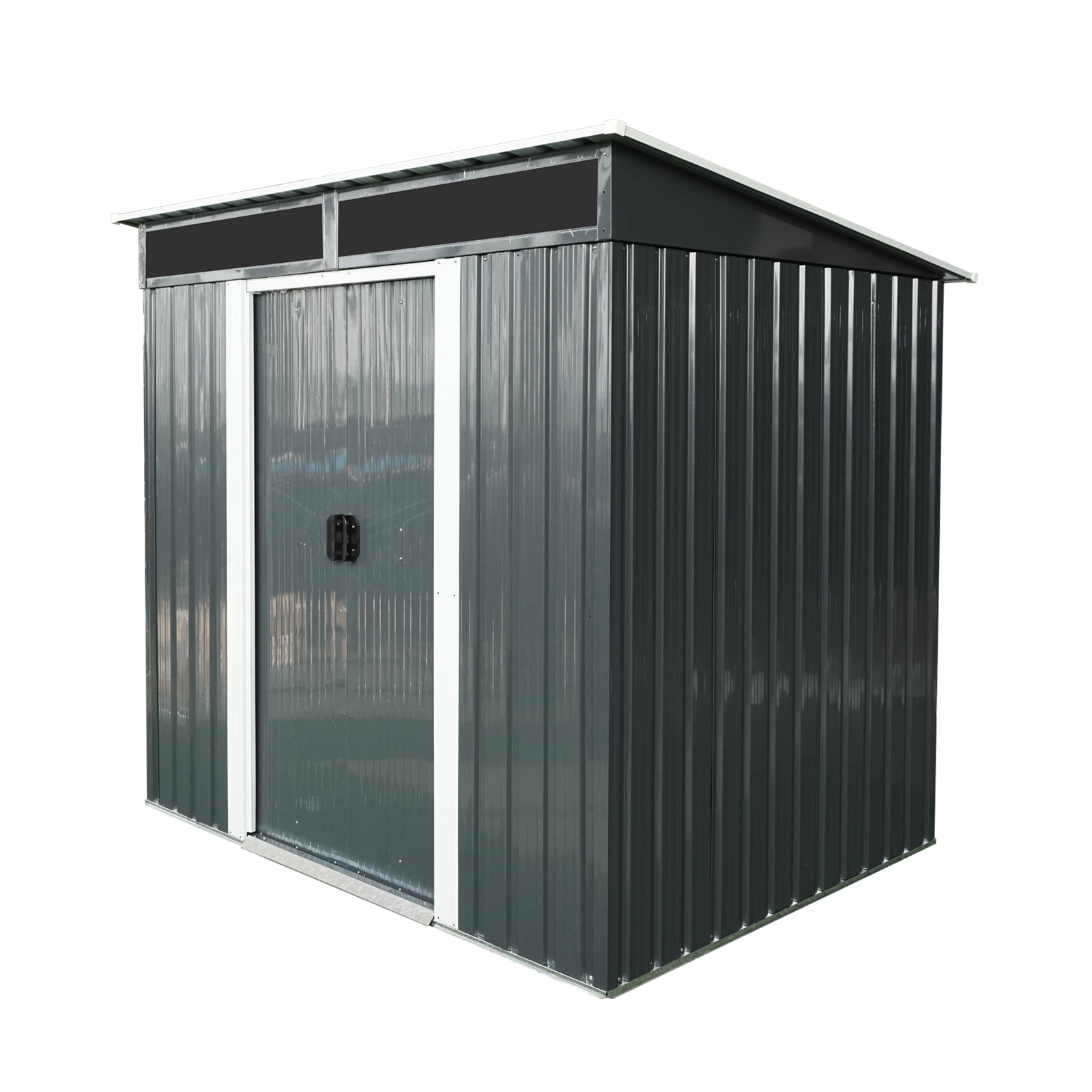 Olurrisa 6ft x 5ft Outdoor Metal Storage shed with Lockable Sliding Doors and Transparent plate for Garden, Lawn (Black and White)
