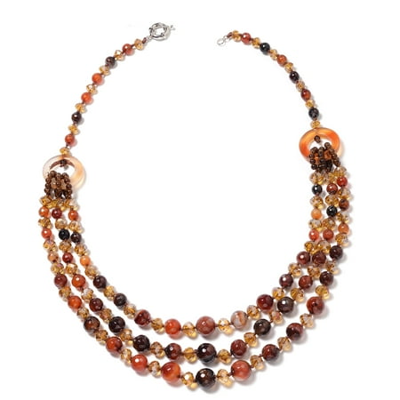 - Bead Strand Necklace Dyed Red Agate Silvertone Gift Jewelry for Women Size 25.5