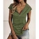 thumbnail image 4 of Mujer Cremallera Cuello en V Encaje Crochet Ojal Top Manga corta Camisa casual Transpirable Color puro, 4 of 6
