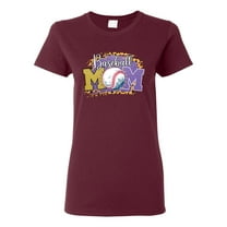 Baseball Mom Cheetah Glitter Sports Womens Graphic T-Shirt, Maroon, X-Large