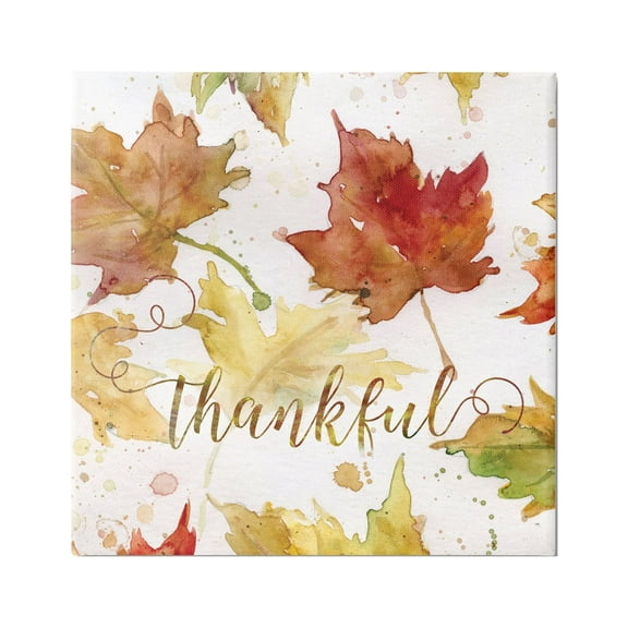 Stupell Industries Thankful Fall Leaves Holiday Painting Gallery Wrapped Canvas Print Wall Art, 17 x 17