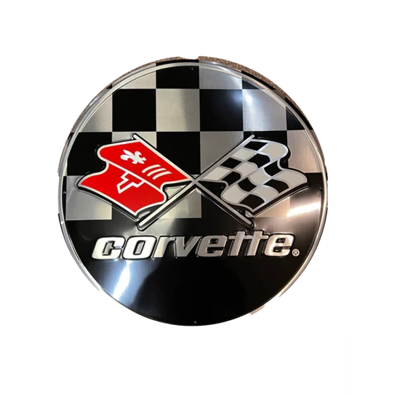 Hangtime Corvette with racing flags 24 inch Garage Sign