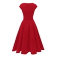 thumbnail image 6 of Elegant Dress Women Short Sleeve Crew Neck Solid Tie Waist Midi Length Party Dress Red S, 6 of 6