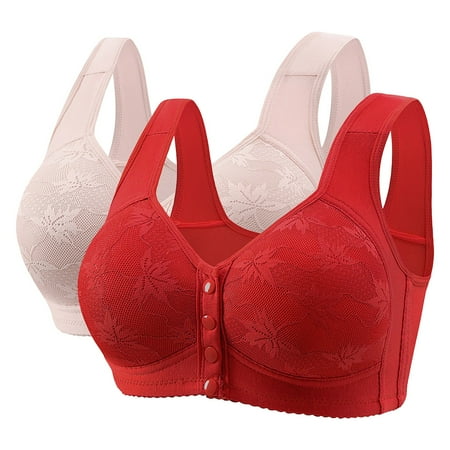 REORIAFEE No Underwire Bras for Women Front Closure No Wire Gathered Together Bras Solid Brassiere Breathable Wide Strap Comfy Corset Underwear Classic Comfortable Support Lingerie Gray 40