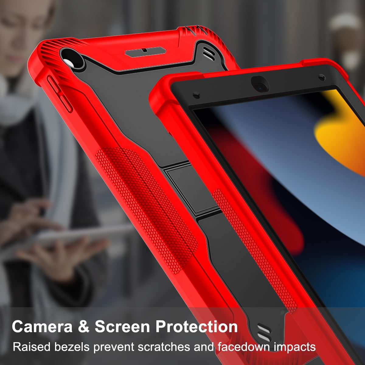 Casetego for iPad 9th/8th/7th Generation 2021/2020/2019(10.2 inch),Heavy Duty Military Grade Shockproof Rugged Protective 10.2" Cover with Built-in Stand for iPad 9 8 7 Gen,Black/Red