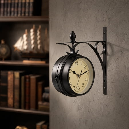 Topbathy Double-Sided Antique Wall Clock Retro Hanging Design Assorted Color for Dining Room Decor