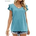 thumbnail image 2 of BadPiggies Casual Summer T-Shirts Women Ruffle Short Sleeve Tops V Neck Tunic Tee Blouse Loose Fit (M, Turquoise), 2 of 5