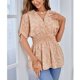 thumbnail image 2 of Blusa con cuello en V para mujer, cintura fruncida, manga corta, estampado floral, transpirable, para fiesta, salida a la calle, rosa, L, 2 of 7