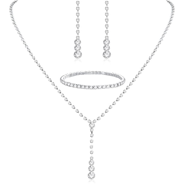 Nvzi Conjunto de joyería nupcial, collar de cristal, pulsera, pendientes, conjunto para novia, dama de honor, fiesta de graduación, conjunto de joyería, accesorios, B01