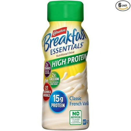Carnation Breakfast Essentials High Protein Ready-to-Drink, Classic French Vanilla, 8 FL OZ Bottle (Pack of 6) (Packaging May Vary)