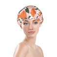 thumbnail image 2 of Cute Orange Flower Pink Shower Cap, Double Layers Shower Cap Rreusable Waterproof, Elastic Bathing Hair Hat for Women, Washable Hair Cap for All Hair Lengths, 2 of 5
