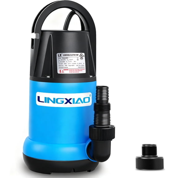 LINGXIAO Sump Pump 1/2 HP, Submersible Water Pump 115V, Thermoplastic Portable Utility Pump High Flow Water Removal for Swimming Pool Garden Pond Basement Window Wells