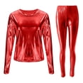 thumbnail image 3 of QHFBli Women's Metallic T-Shirt and Legging Trousers Round Neck Long Sleeves Shining Disco Tee Top Pant Neck Jumpsuit Outfit, 3 of 3