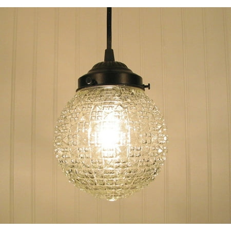 

Diamond Square Clear Antique Glass PENDANT Light Fixture - Vintage glass lighting Kitchen Island Hanging Lighting