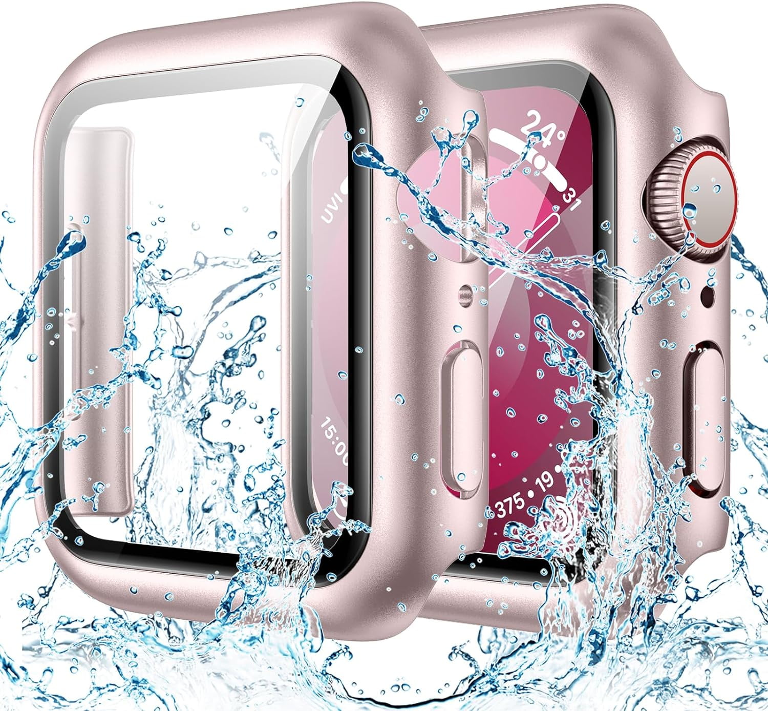 XiHAMA Waterproof Screen Protector Case Compatible with Apple Watch Series 6/5/4/SE 44mm, Hard Bumper with Tempered Glass for Watch Cover