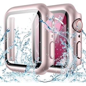 XiHAMA Waterproof Screen Protector Case Compatible with Apple Watch Series 6/5/4/SE 44mm, Hard Bumper with Tempered Glass for Watch Cover