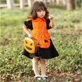 thumbnail image 4 of Disfraz de Halloween Fiesta temática de cosplay de calabaza para niños Traje de mucama Estampado de murciélago naranja Niños-S JM, 4 of 5