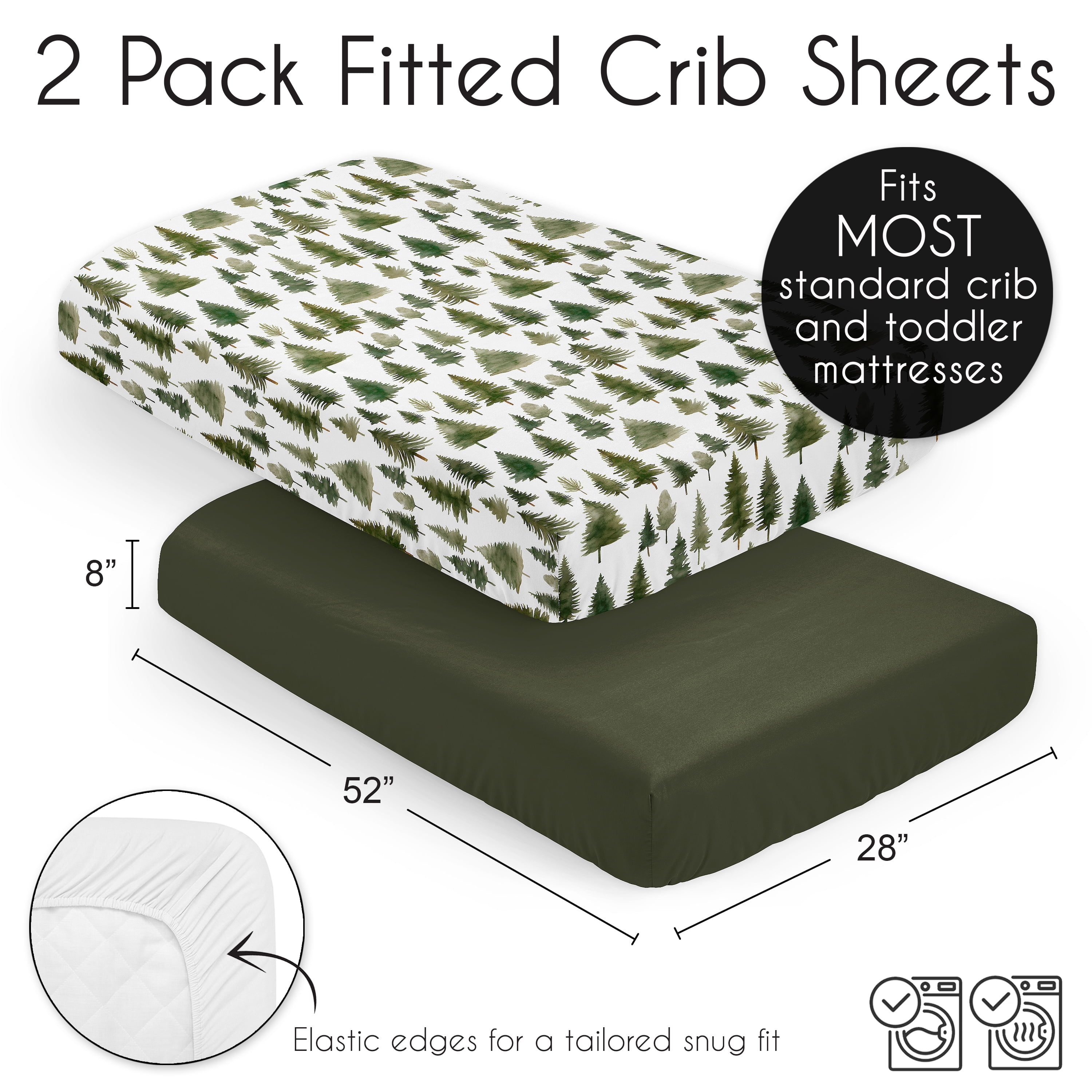 Sweet Jojo Designs Woodland Pine Tree Boy or Girl Gender Neutral Unisex Fitted Crib Sheets Set 2 Piece