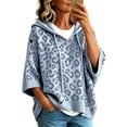 thumbnail image 2 of KHONTS 3/4 Sleeve Leopard Sweaters for Women Lightweight Pullover Sweater Hoodie Casual Loose Drawstring Oversized Fall Outfits Sky Blue XL, 2 of 5