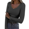 thumbnail image 2 of Womens Tops Womens Long Sleeve V Neck Ribbed Knit Casual Tops Tee Slim Basic Shirt Shirts for Women, 2 of 4