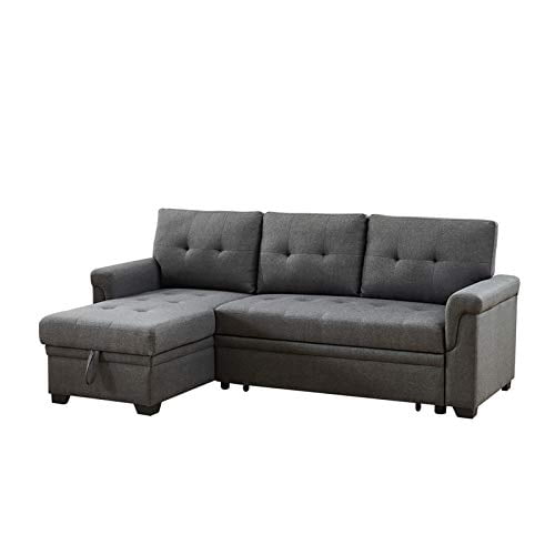 Sierra Dark Gray Linen Reversible Sleeper Sectional Sofa with Storage Chaise