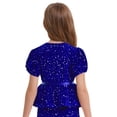 thumbnail image 4 of inlzdz Kids Girls Sequin Velvet Tops Sparkle Glitter Dressy Blouse Puff Sleeve Peplum Tops with Belt Blue 8, 4 of 5