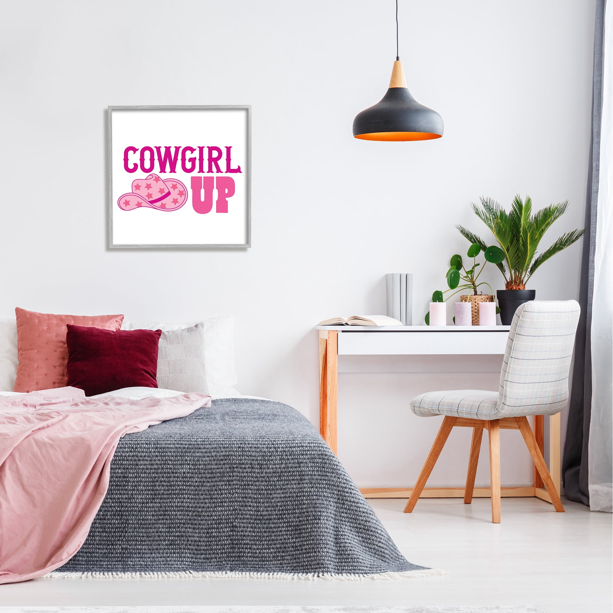 Stupell Industries Cowgirl Up Western Phrase Beauty & Fashion Painting Gray Framed Art Print Wall Art, 24 x 24